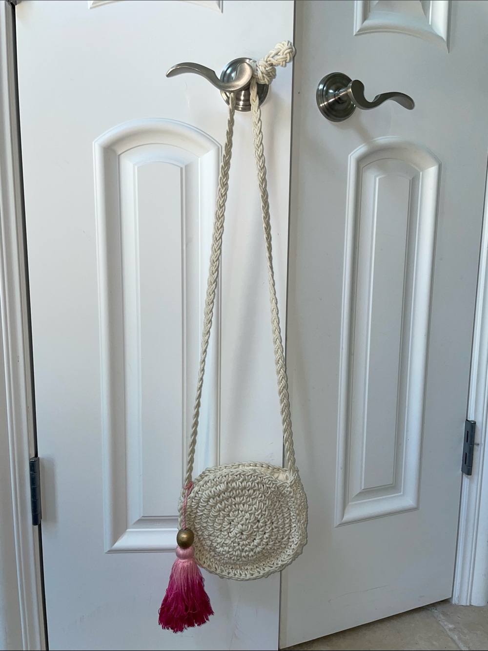 ShiraLeah Round Crossbody Beach Bag Pink Ombré Tassel,‎ Woven Shoulder Bag